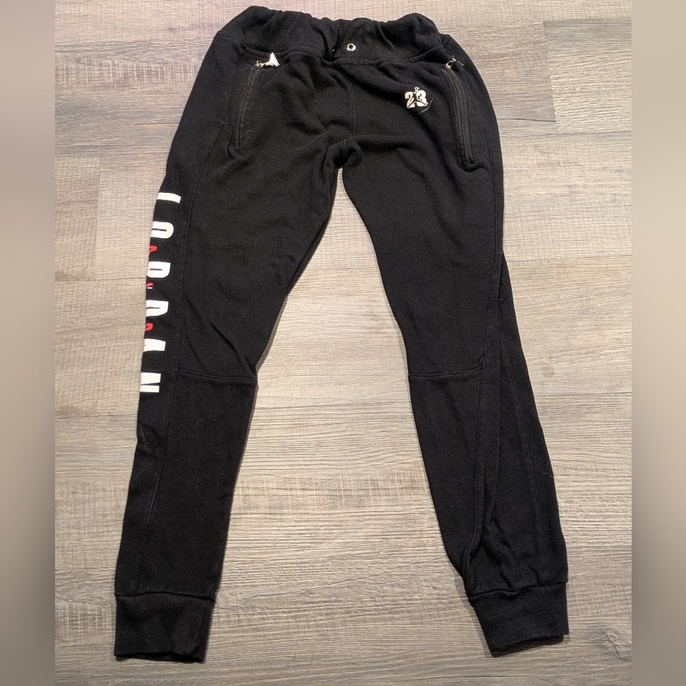 VTG Nike Air Jordan Flight MVP Fleece Joggers Pants Boys Large Black Zip Pocket